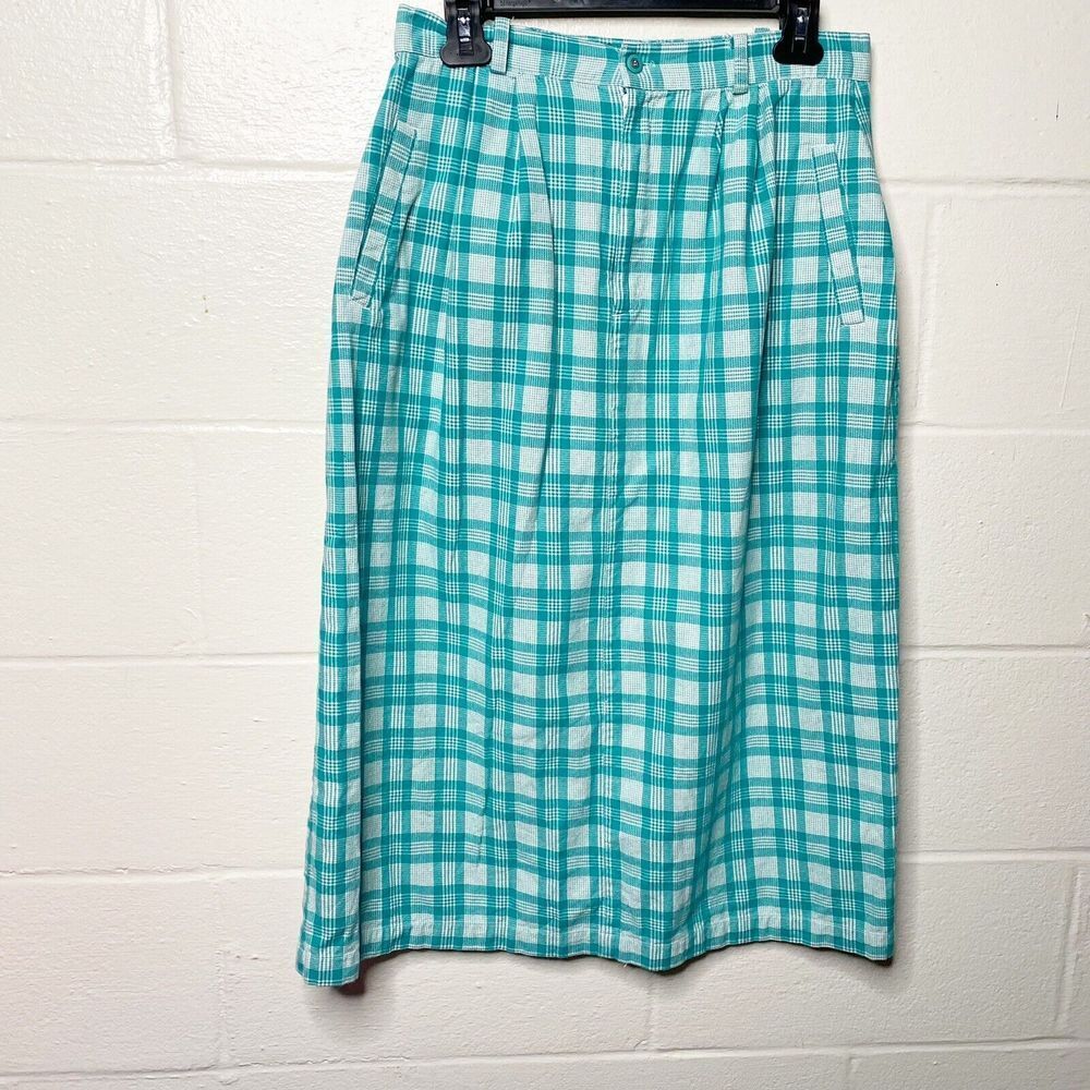 Vintage Eddie Bauer Skirt Women 14/29 Pleated Midi Pockets Heavy Cotton Modest